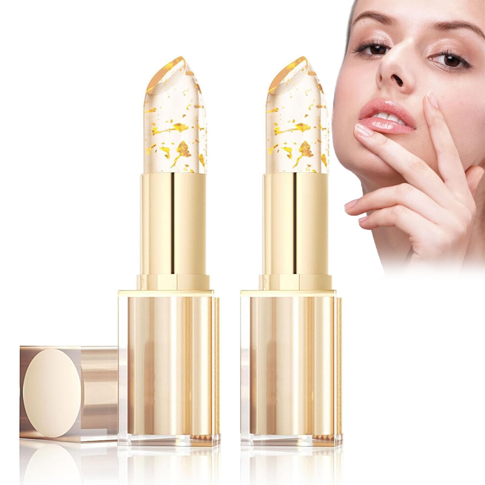 Gold Color Changing Lipstick With Phadaptive Color, Transferproof Long Lasting Hydrating Foil Lip Balm 2Pcs