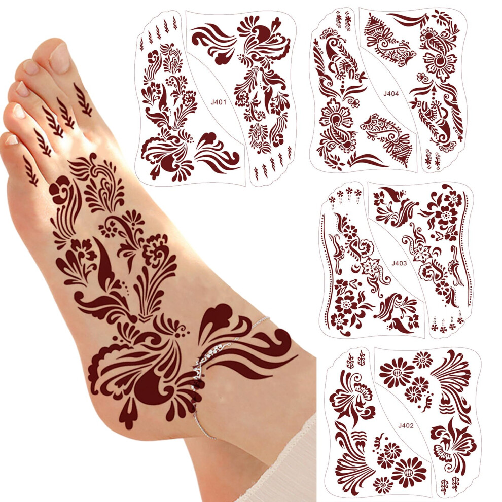 Women's Brown Henna Tattoos Waterproof Temporary Tattoo Stickers For Wedding Party Body Art