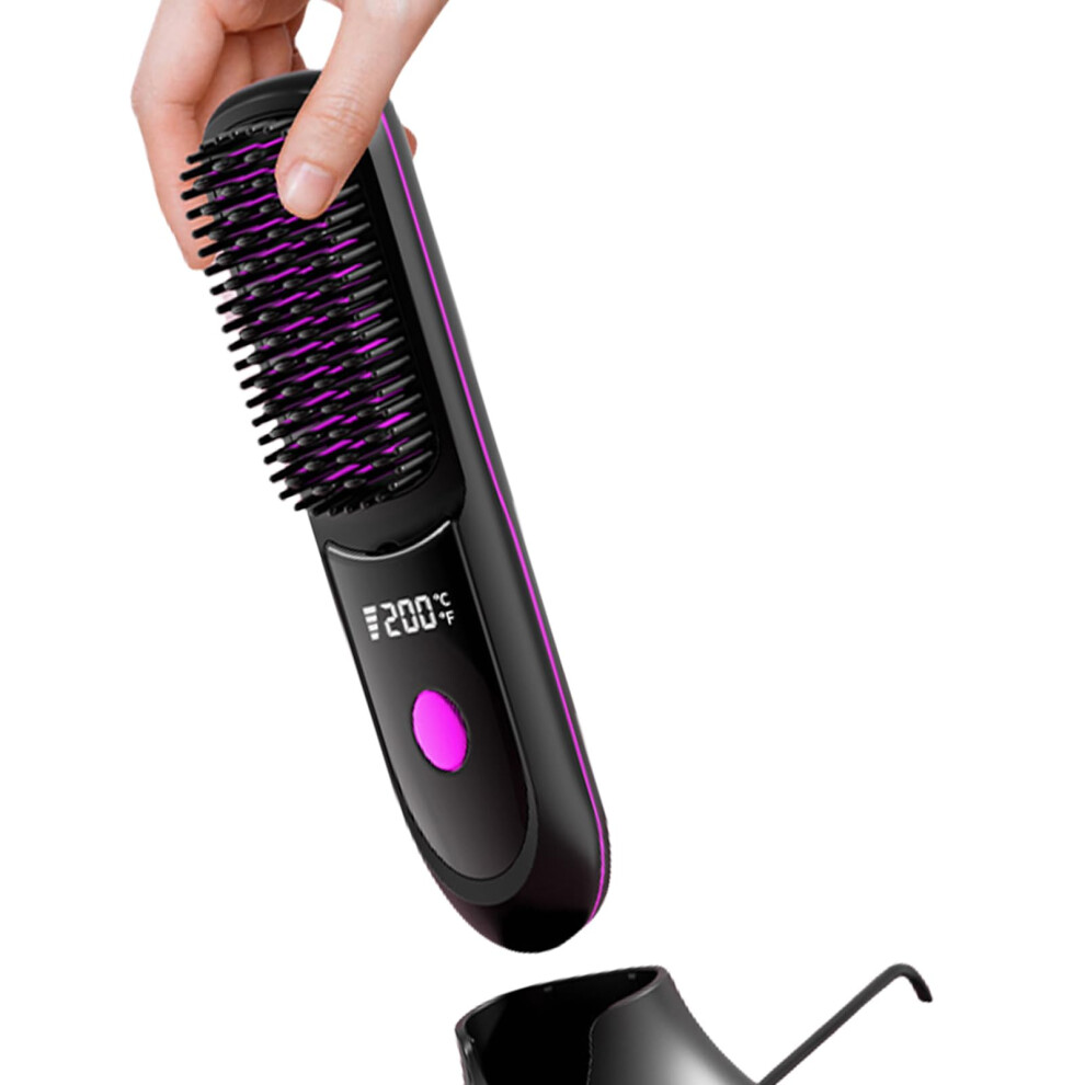 Black Cordless Hair Straightener With Even Heat, 4 Temps, Rechargeable Comb For Travel And All Hair