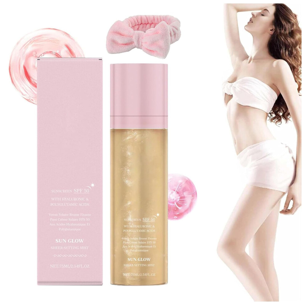 SPF 50 Setting Spray with Shimmer, Hydrating Sunscreen Mist for Face and Body, NonGreasy 1PCS