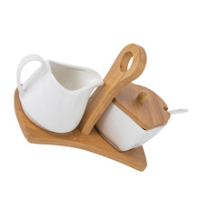 Porcelain Sugar Bowl Set with Tray and Lid White Ceramic Kitchen Container Microwave Safe