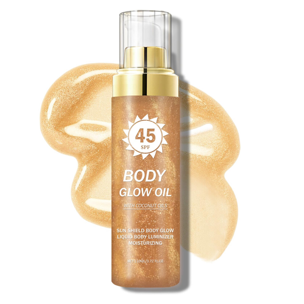 Gold Glitter Sunscreen Spf 45 With Coconut Oil, Mica Shimmer, Hydrating Water Resistant 3.72Oz