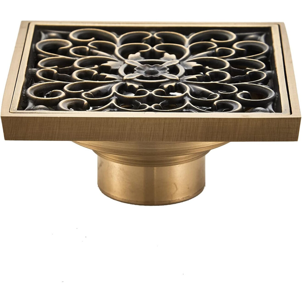 Antique Brass Shower Floor Drain With Anticlog Hair Strainer And Removable Flower Grate 9094768409015