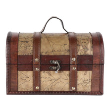 Decorative Boxes Wooden Storage Vintage Treasure Chest, Pirate Theme Keepsake Box with Antique Design, Safety Closure Large Capacity for Home Décor
