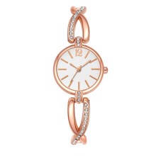 Minimalistisk stil kvarts armbåndsur for kvinner Krystallarmbånd Strass-besatt Mote og elegant rustfritt stålklokke med legeringsrem Flott gi