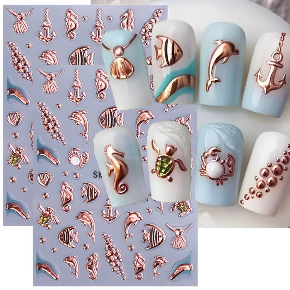 Marine Life Nail Art Stickers SelfAdhesive 5D Ocean Decals for Gel and Acrylic Nails