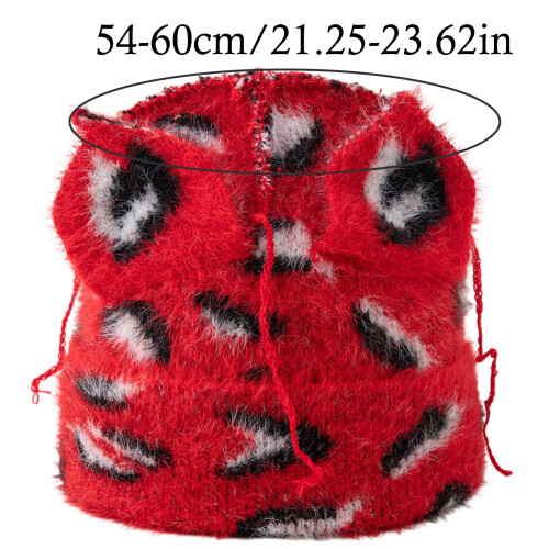 Weiche, randlose Acrylfaser-Mütze mit Leopardenmuster und-Rot 2