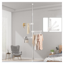 Coat Rack Stand 360Degree Rotation Folding Stainless Steel Drying Rack Telescopic Rod Adjustable Distance Wings Hangers