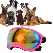 Occhiali da sole rosa per cani UV antivento in PC TPU con cinturino regolabile, occhiali da esterno