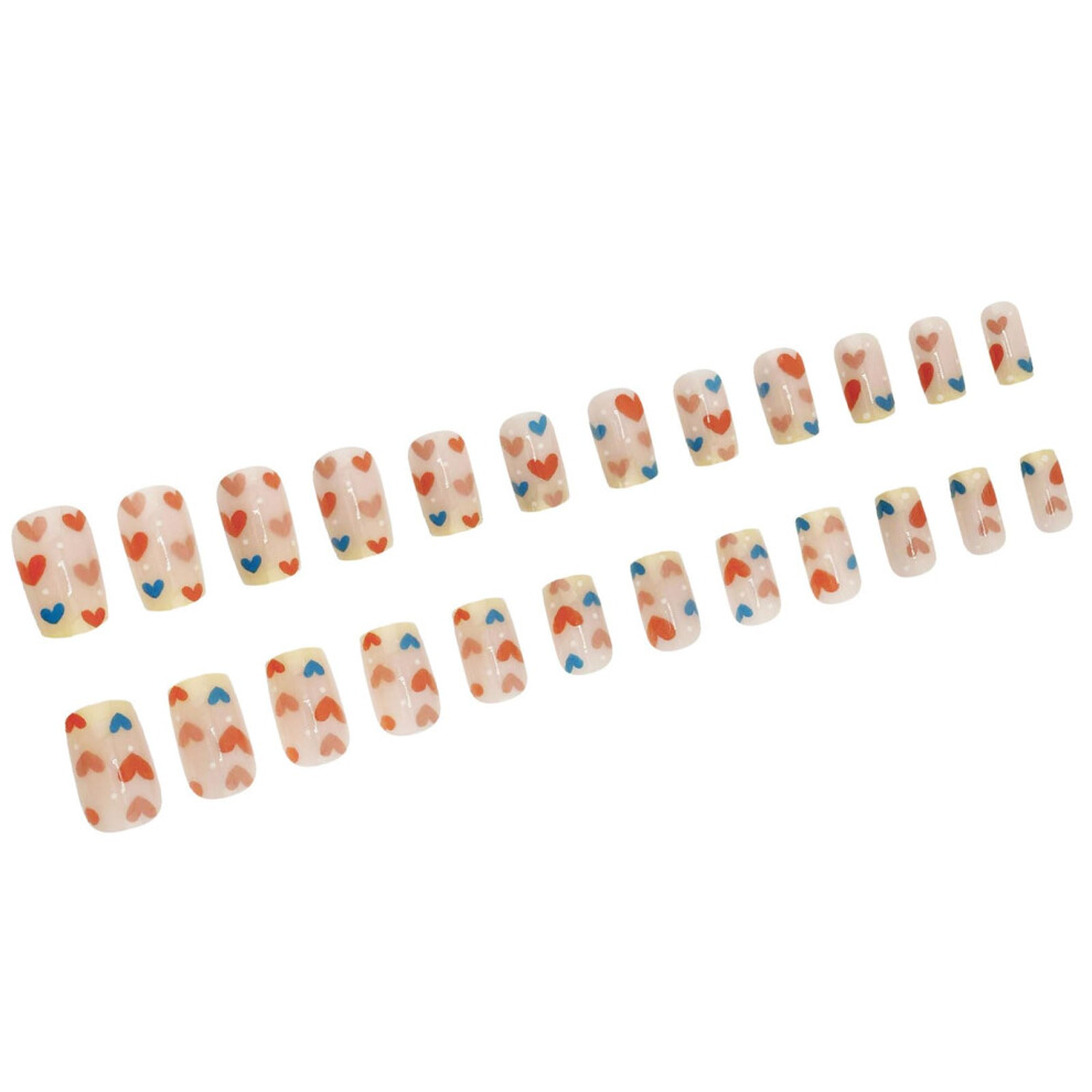 24Pcs Square Press On Nails Valentine French Design Glossy Fake Nails Multiple Sizes