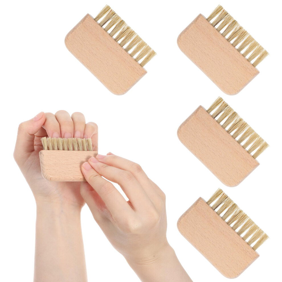 Wooden Nail Brush Set of 4, Natural Beech Wood with Gentle Bristles for Hand and Foot Cleaning