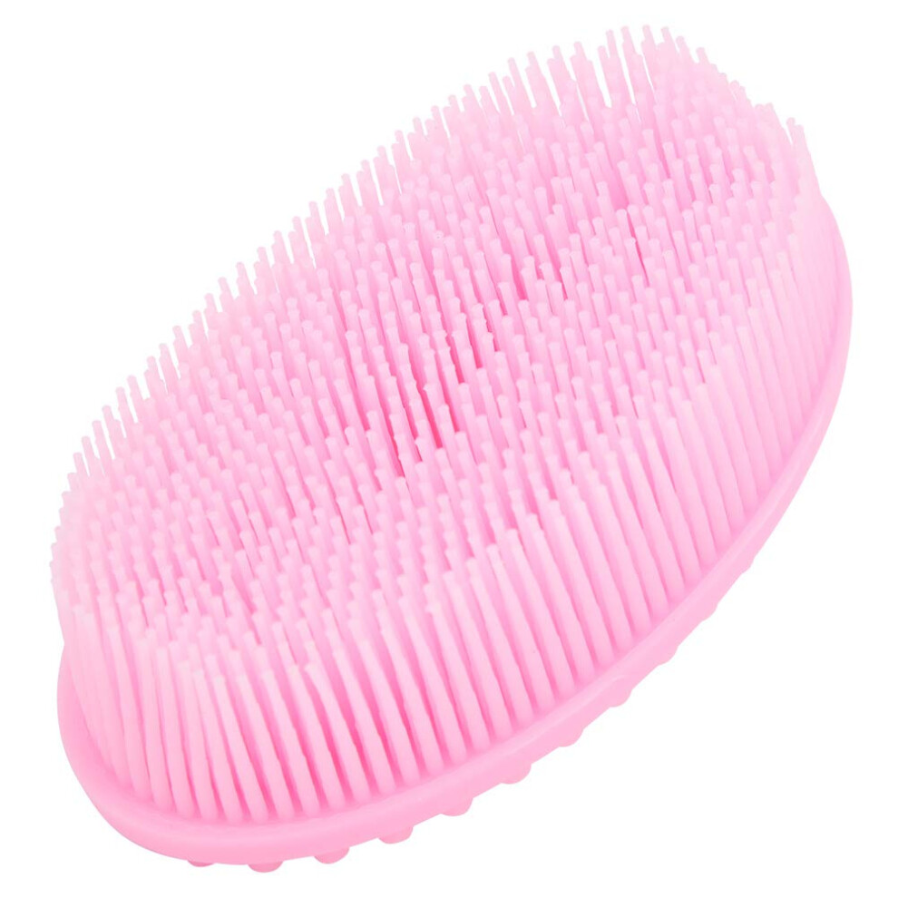 Baby Bath Brush Silicone Dualsided Soft Bristles For Gentle Skin Cleansing And Scalp Massage Pink