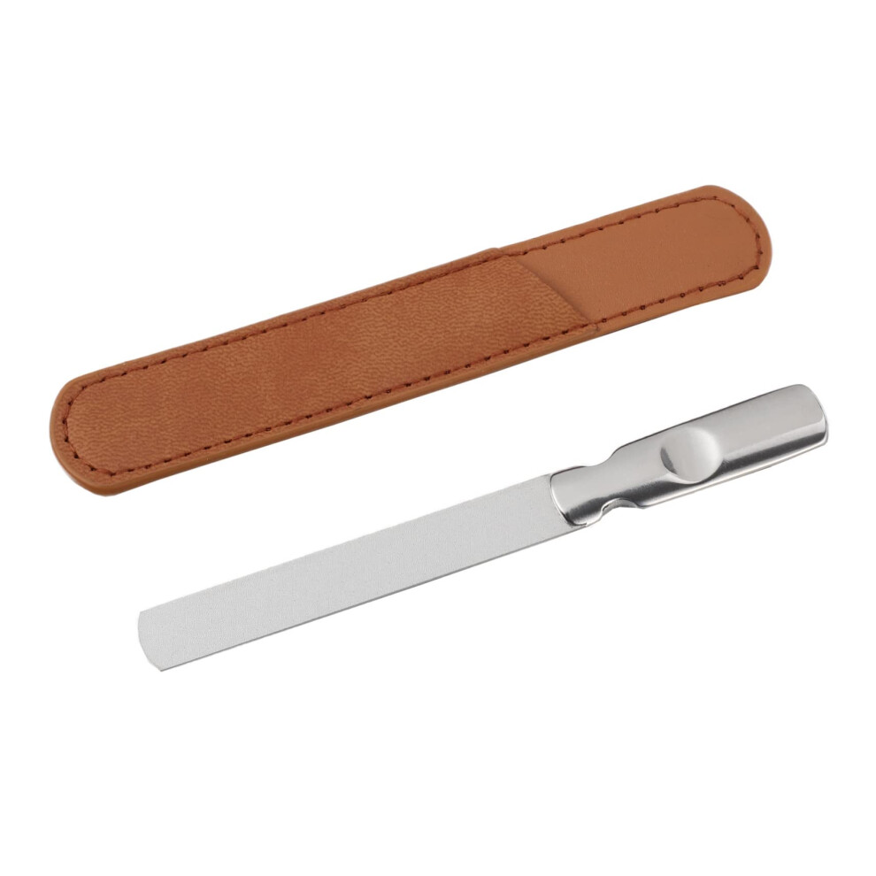 Stainless Steel Nail File with Leather Case, Ergonomic Grip Manicure Tool Set for Nails