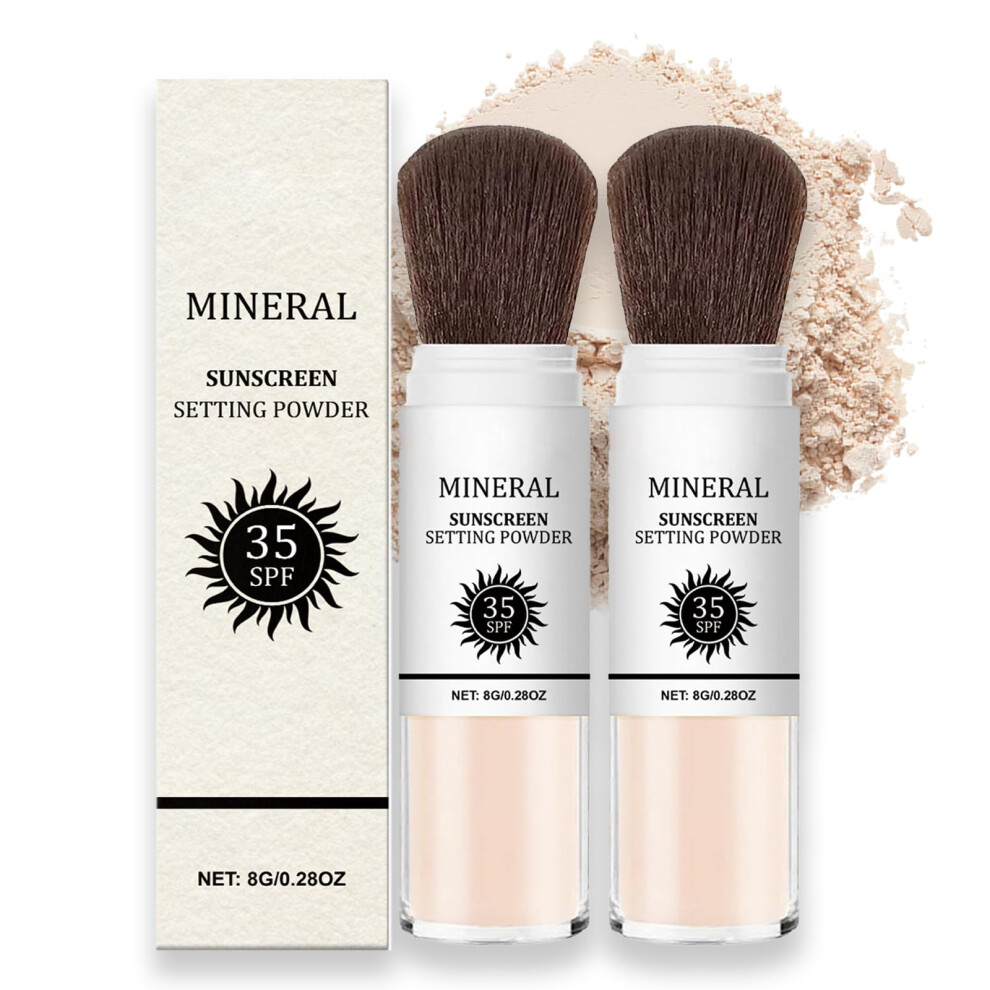 Mineral Powder Sunscreen Brush SPF35 for Face 2PCS Invisible Matte Oil Control Vegan TravelFriendly