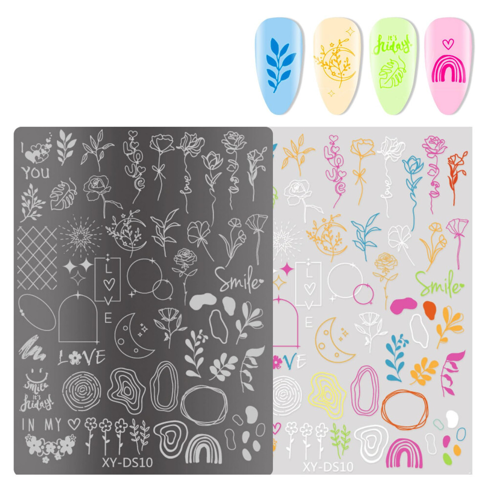French Manicure Stencil with Flower Nail Art Stamping Plates for Precise French Tips