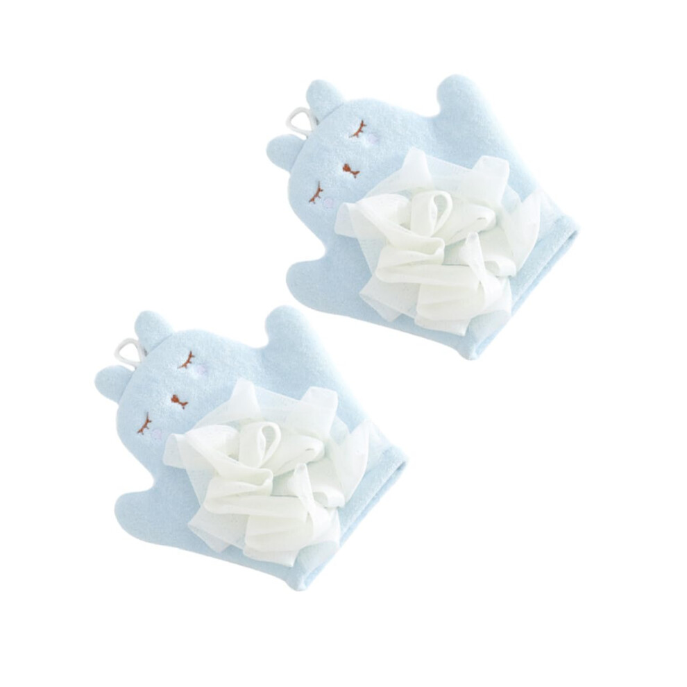 Bath Sponge Set With Dualsided Loofah For Kids, Exfoliating And Massage Gloves, Quickdry Blue