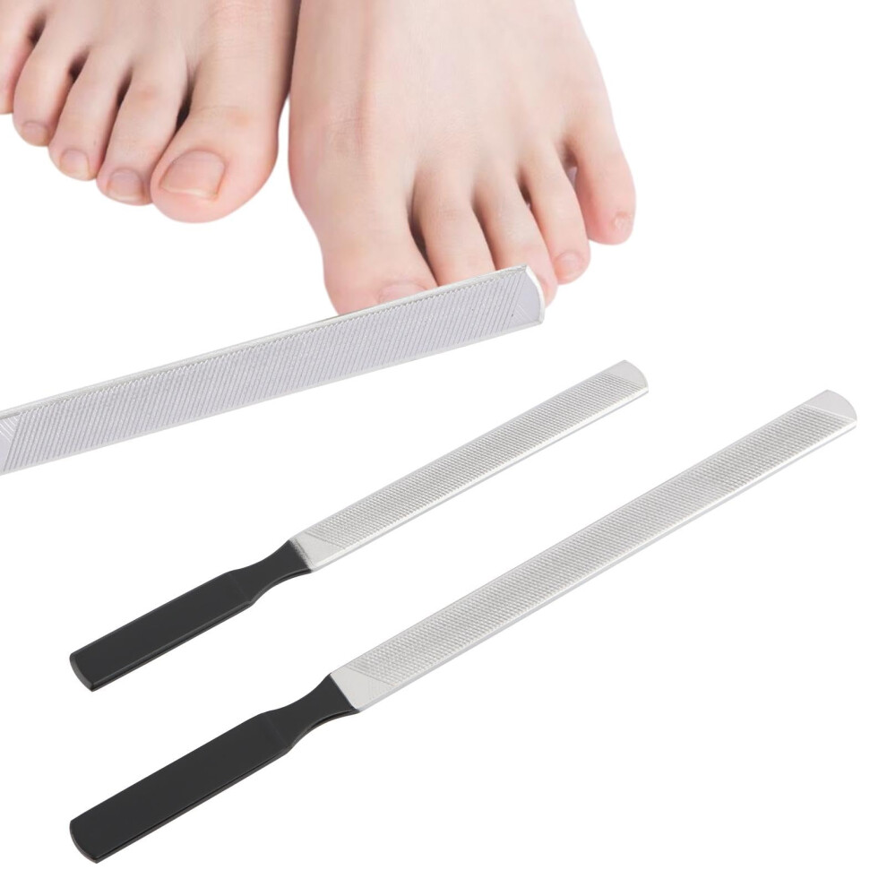 Black 2 Pcs Nail File For Thick Toenails, Professional Stainless Steel 4Sided File With Antislip Grip