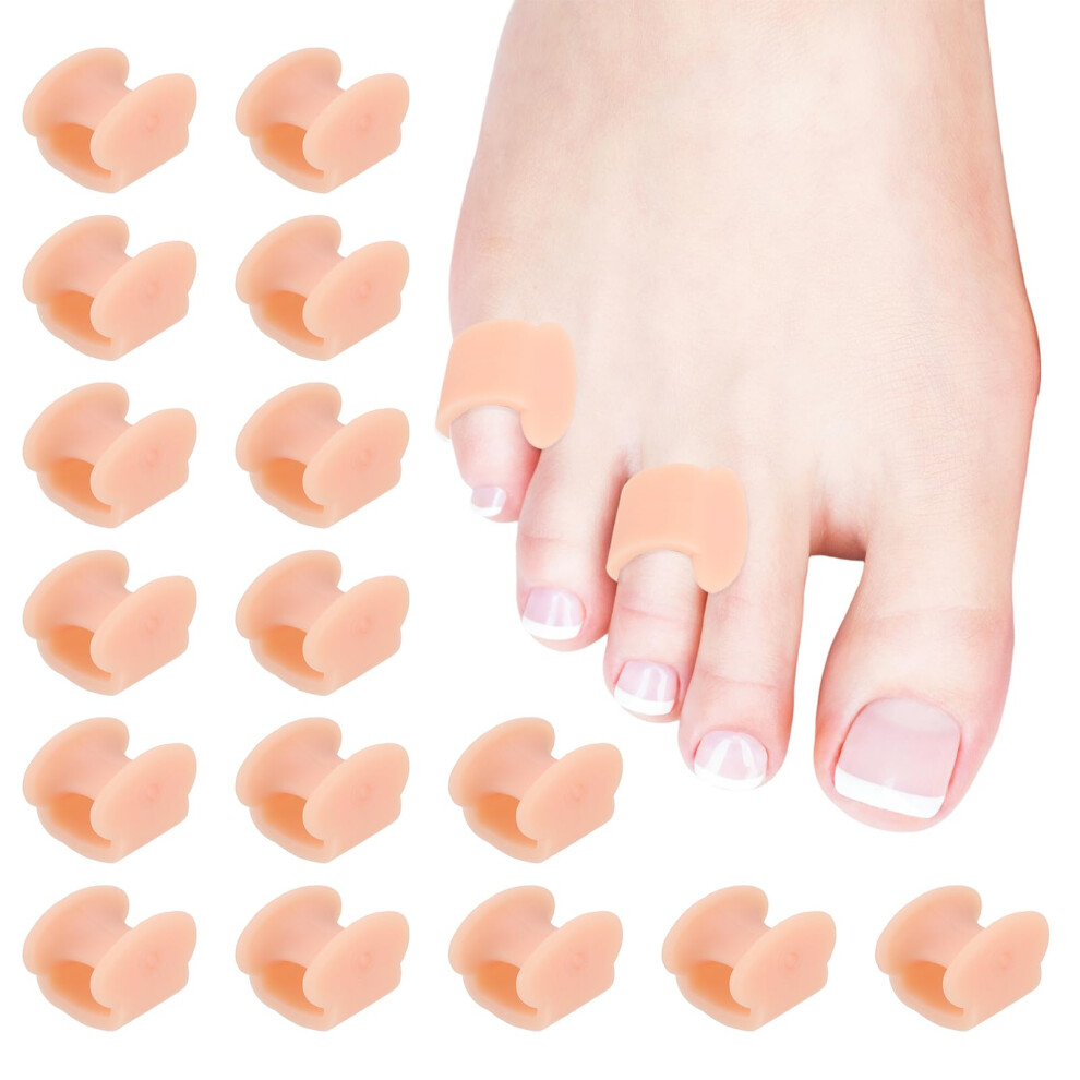 Toe Separators 12pcs Gel Pinky Toe Spacer Cushion for Overlapping Toes Single Loop Silicone Beige