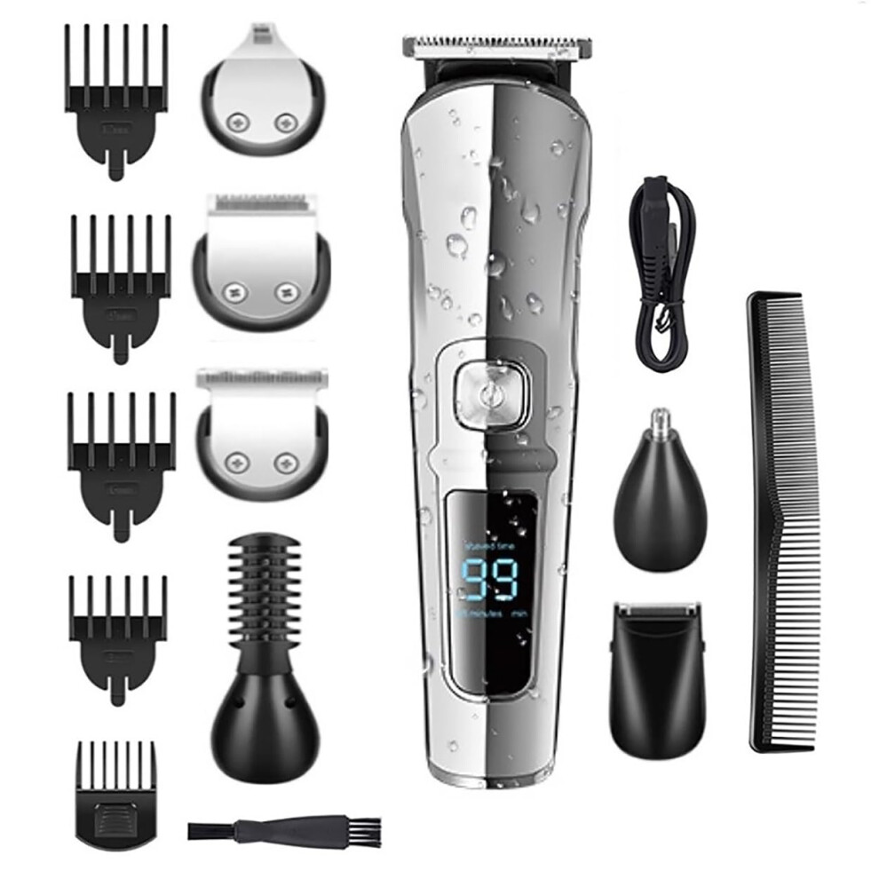 Waterproof Hair Clippers for Men with USB Fast Charging, 11in1 Beard Trimmer Grooming Kit