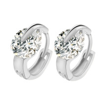 White Gold Plated Huggie Hoop Earrings for Women, Sterling Silver Small Hoops with Zircon Crystal Detail, Lightweight Comfortable Fit, Easy to Match H