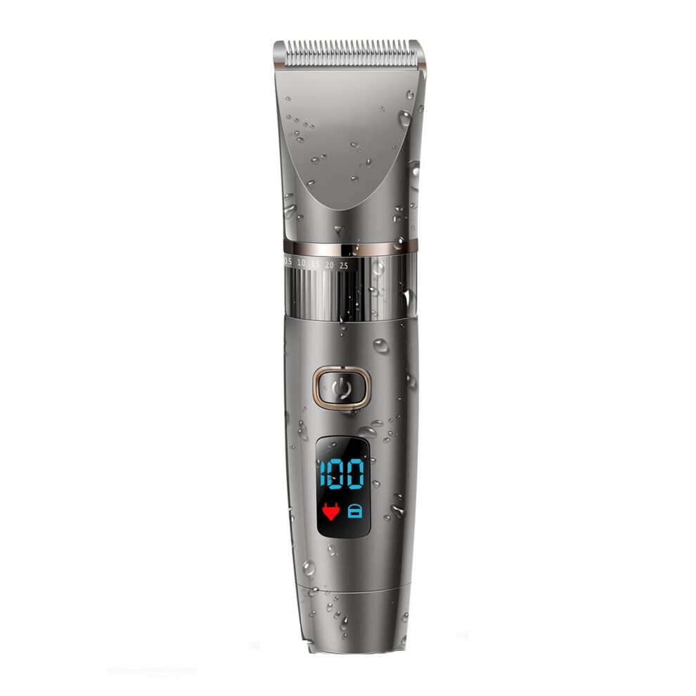 Professional Hair Clipper for Men with Titanium Ceramic Blade, Cordless Waterproof Trimmer, LED Display