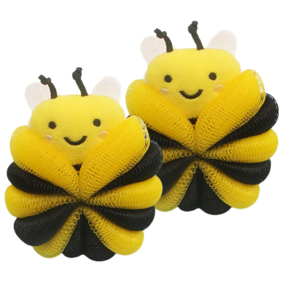 2pcs Cartoon Bath Loofah Shower Sponge Quick Dry Gentle Exfoliation with Hanging Lanyard