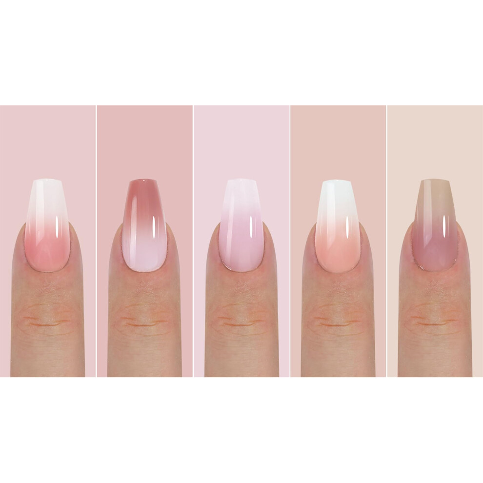Pink French Gel Nail Tips Gradient Medium Coffin Press On Nails Soft Gel Extensions 150Pcs 15 Sizes