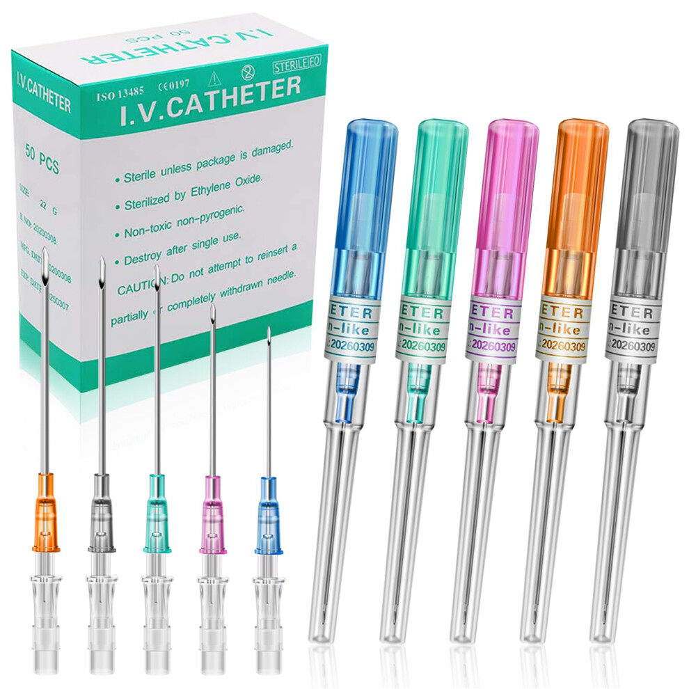 Catheter Piercing Needles Set 50Pcs Mixed Gauges 1422G Sterile Surgical Steel for Body Piercing