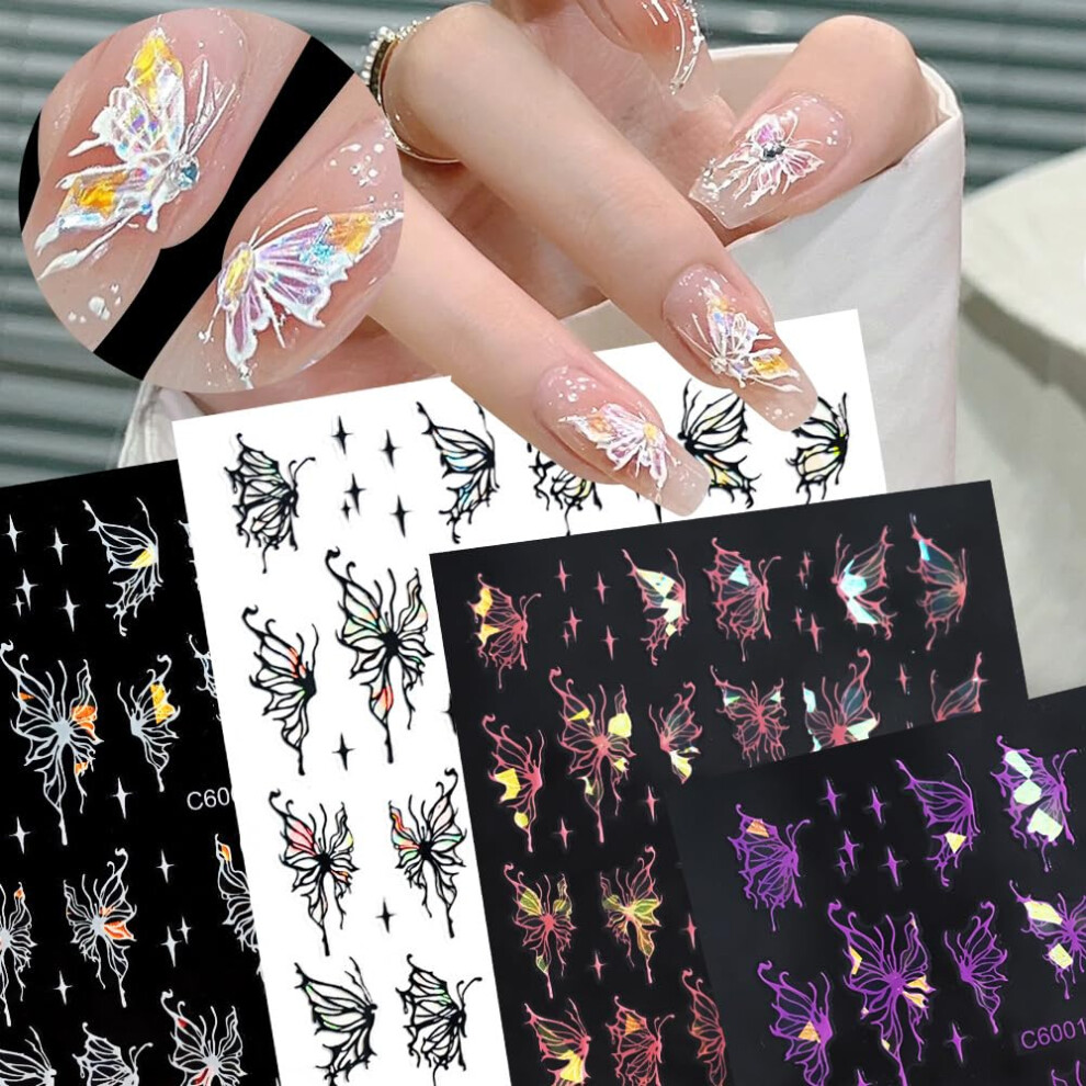 Butterfly Nail Stickers 3D Glitter Holographic Nail Decals Colorful SelfAdhesive Y2K Set