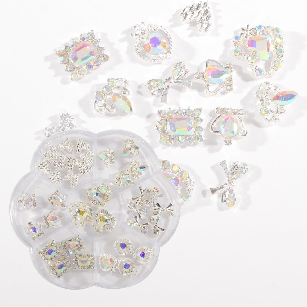 35PCS AB Iridescent Nail Art Rhinestones Set with Mixed Shape Crystal Gems and Alloy Charms