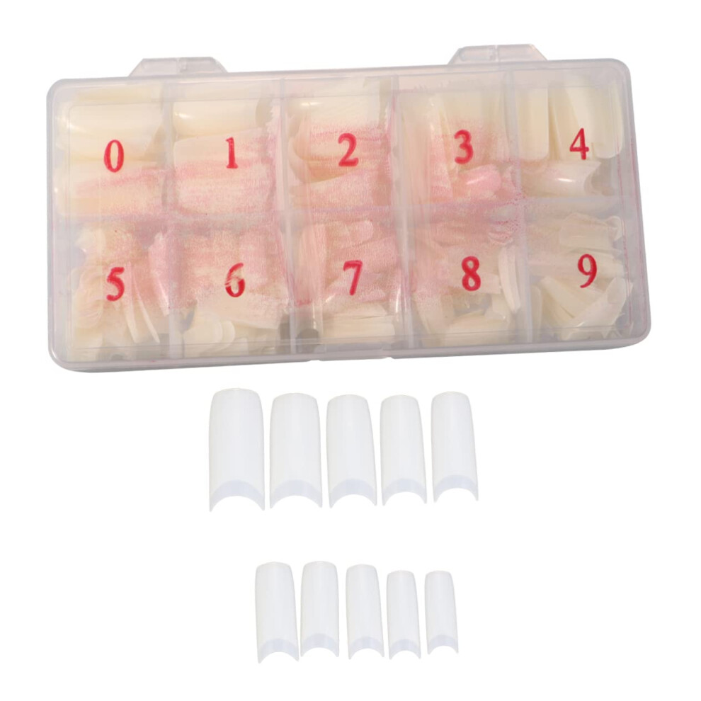 500Piece French Tip Artificial Nails Set with Nail Stickers, Reusable Easy Apply for DIY Manicure