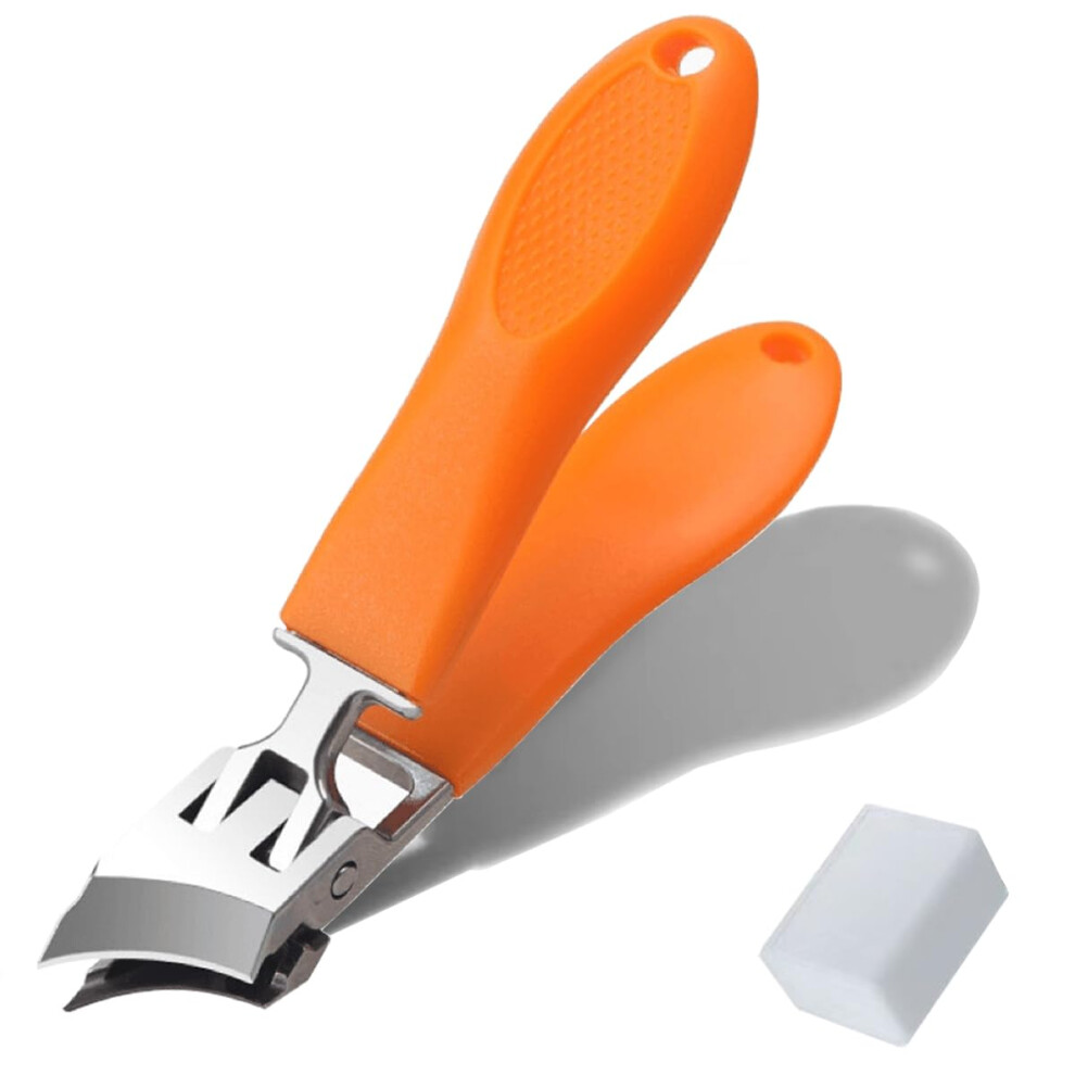 Orange Nail Clippers With Wide Jaw For Thick Nails, Stainless Slanted Blade, Antisplash Design,