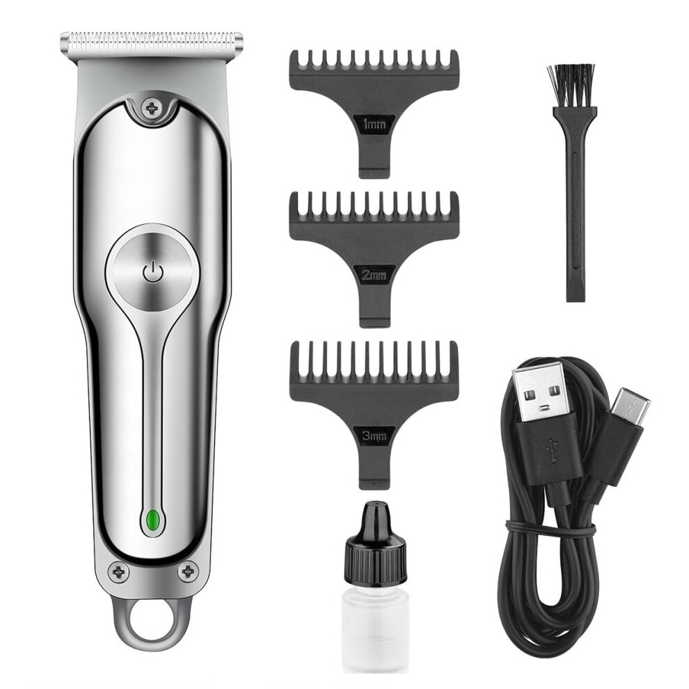 Silver Hair Clipper And Beard Trimmer For Men, Usb Rechargeable, Low Noise, Washable Blades