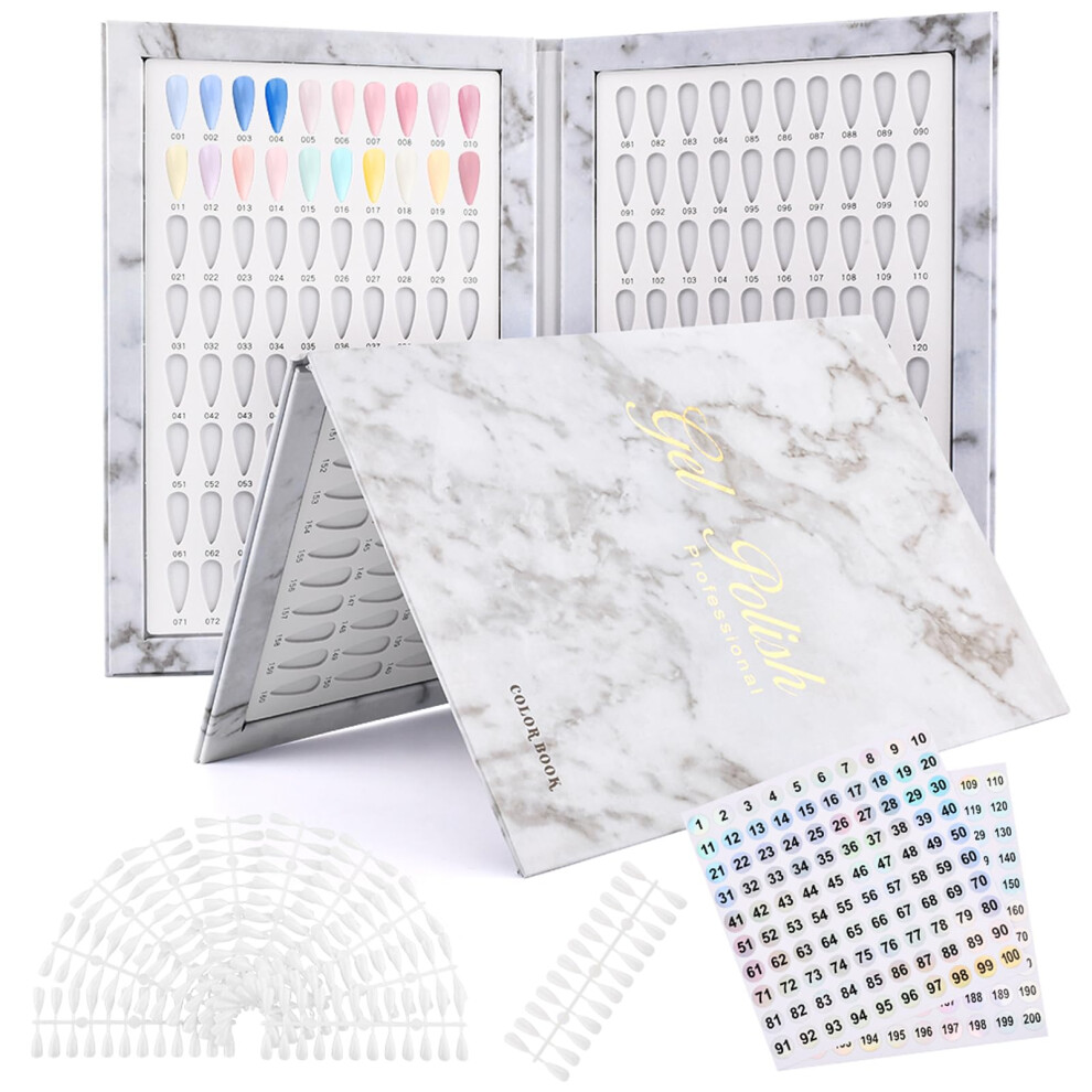 White Nail Color Display Book With 160 Charts And 240 Tips, Numbered Swatches For Gel Polish Salon Use