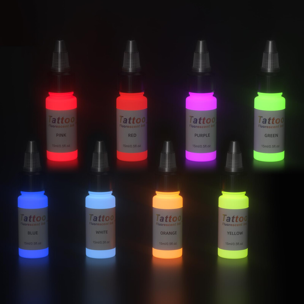 Light Uv Tattoo Ink Set 8 Colors 15Ml Fluorescent Uv Reactive Blendable Longlasting Tattoo Artist Supplies