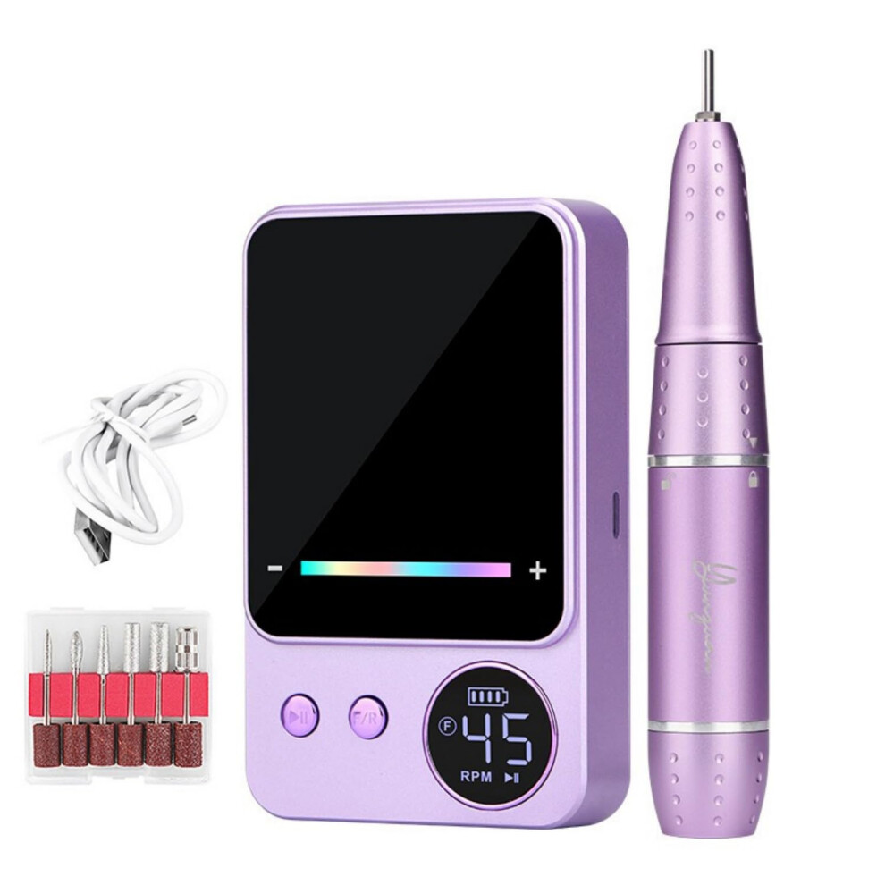 Purple Cordless Nail Drill With Lcd Display 45000 Rpm 4000Mah Battery For Manicure Pedicure