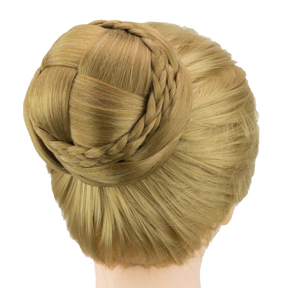 Hair Bun Wig with Natural Braided Chignon and Donut Scrunchie for Dancers Flaxen Updo Extension