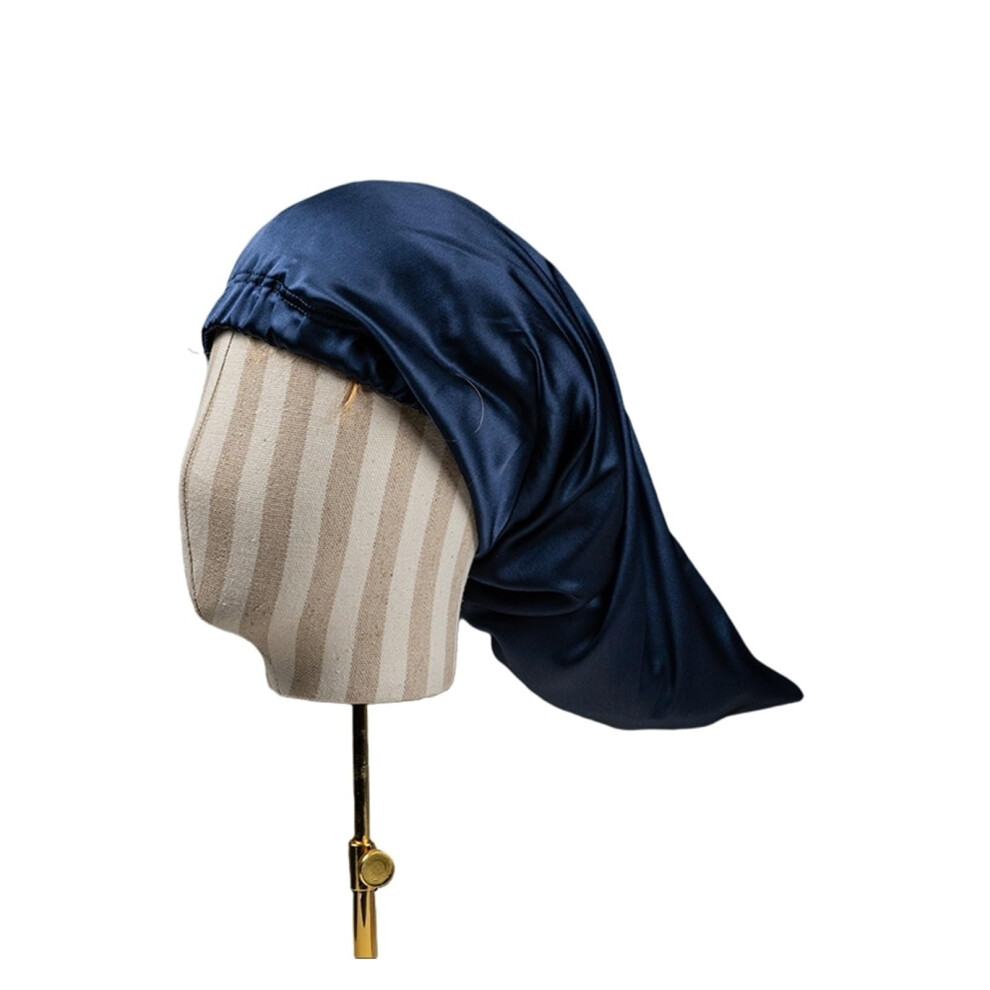Unisex Blue Silk Hair Bonnet For Sleeping Antifrizz Extra Large For Curly Long Hair Sleep Cap