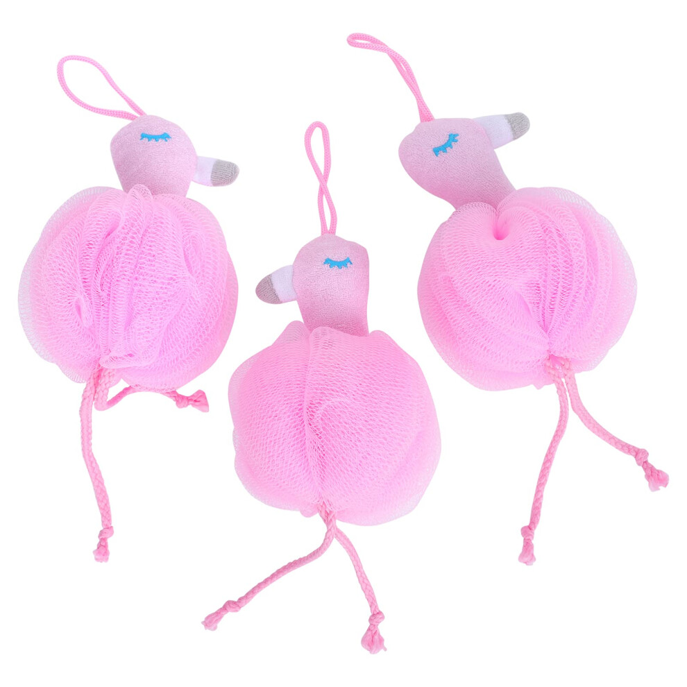 Flamingo Bath Sponge Set 3pcs Soft Mesh Shower Pouf with Fast Drying Hanging Design