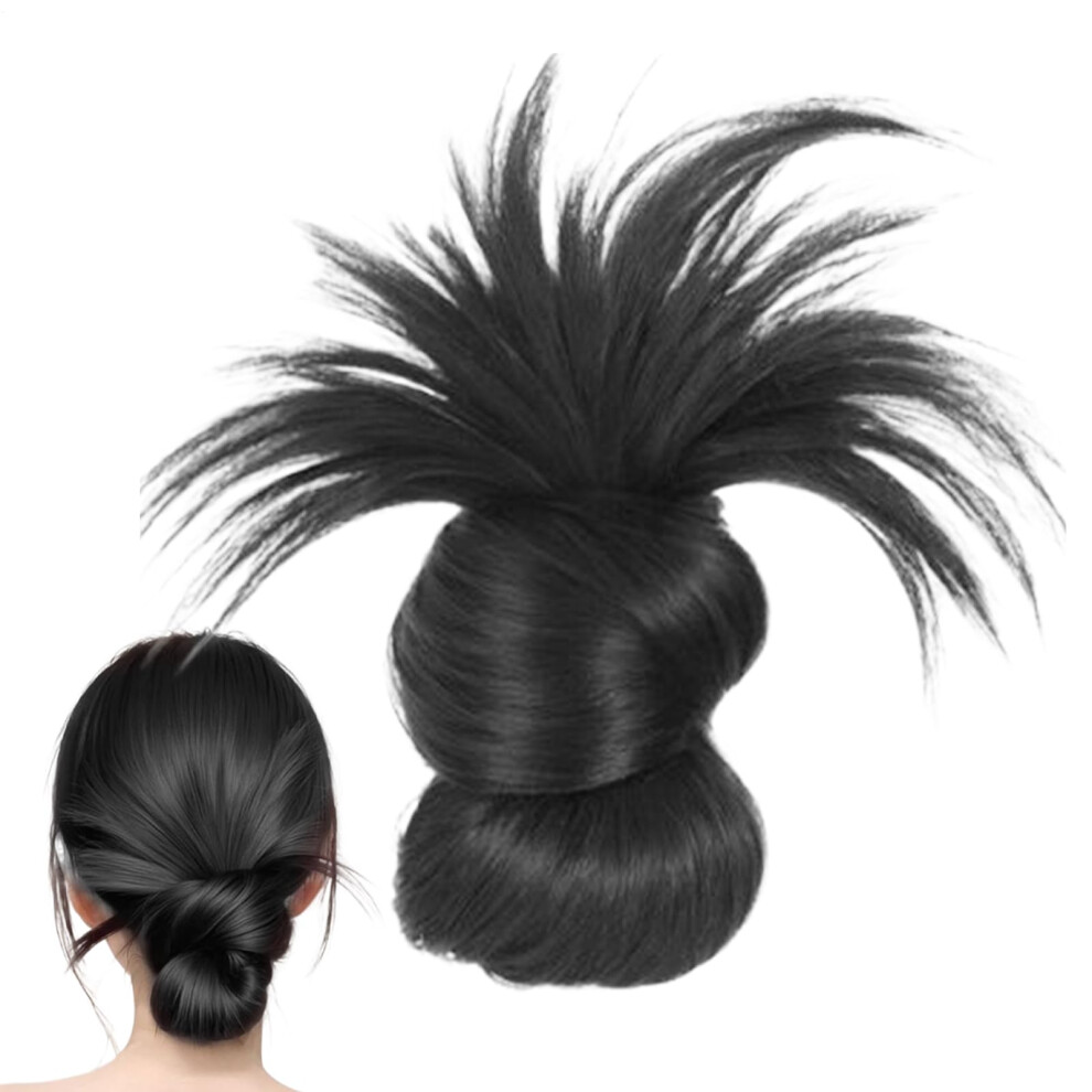 Messy Bun Hair Piece with Natural Feathered Texture, Lightweight Clip On Bun Wig for Women