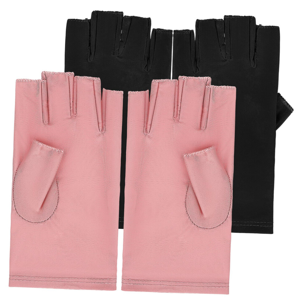 UV Protection Fingerless Gloves for Gel Nails Manicure Cotton Breathable Elastic Fit 2 Pairs
