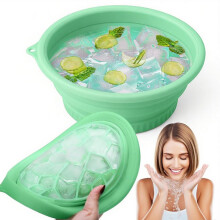 Facial Ice Bowl Collapsible Silicone Face Ice Bath with BuiltIn Ice Tray for FullFace Cooling 2pcs Green
