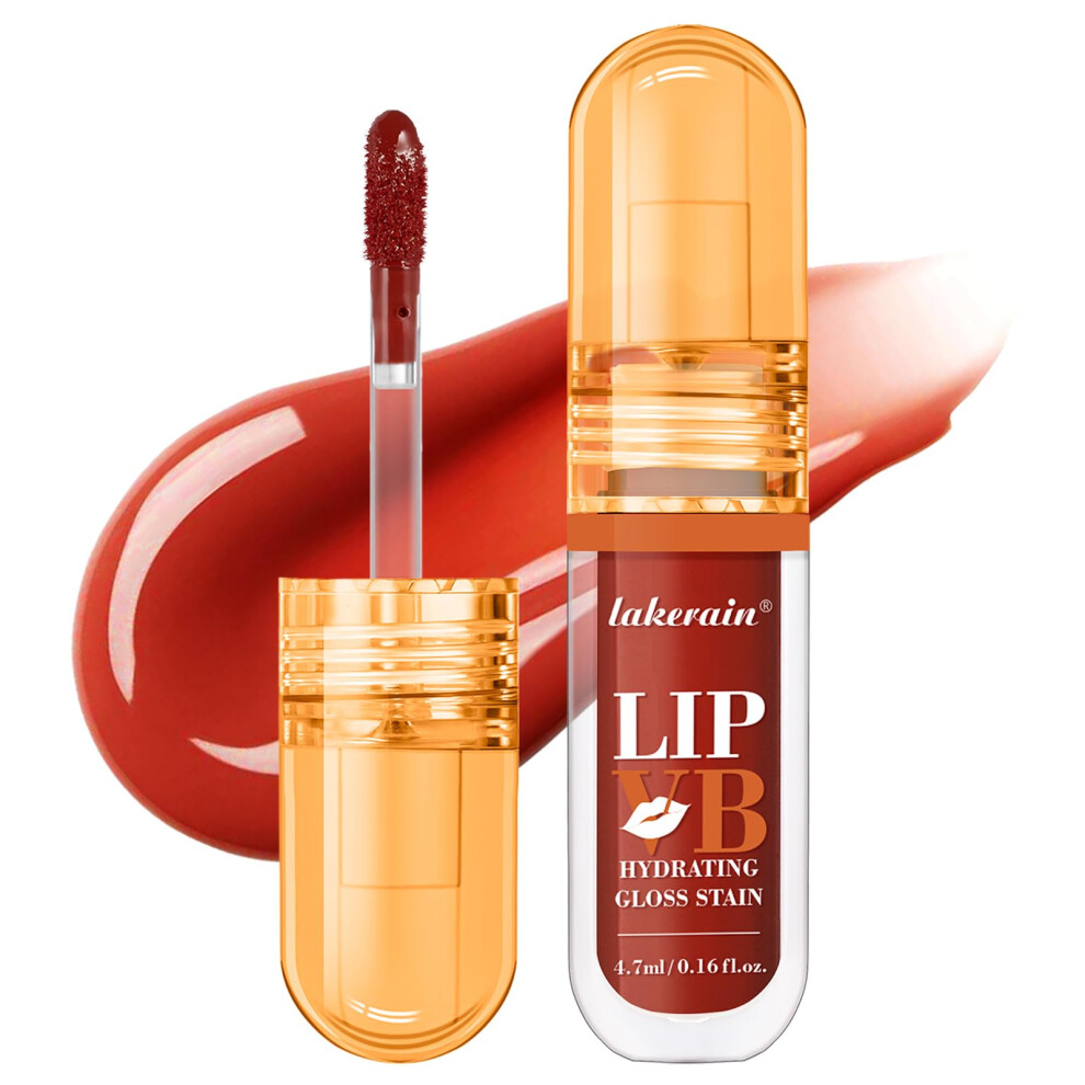 Hydrating Lip Gloss Stain with 12HR Deep Hydration, Waterproof NonSticky Vegan Plumping Formula, Fiery Blaze Tint