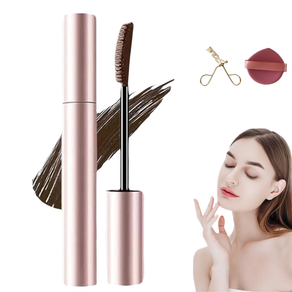 Brown Tubing Mascara Set With Smudge Proof Formula And Eyelash Curler For Volume