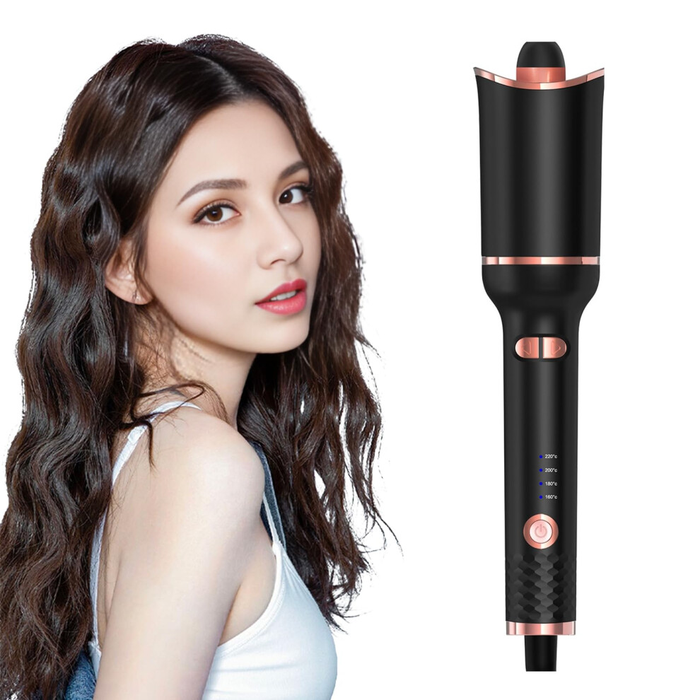 Black Automatic Hair Curler With Rotating Ceramic Barrel, Adjustable Temperature, Fast Heating