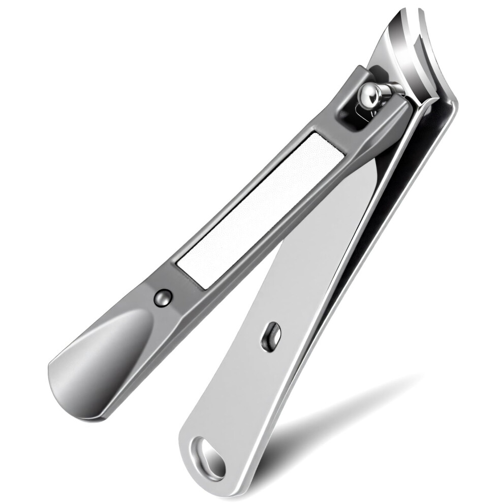 Black/Gray Toenail Clippers For Thick Nails And Ingrown Nails With Slanted Curved Blade, Stainless Steel, Ergonomic Grip For Seniors