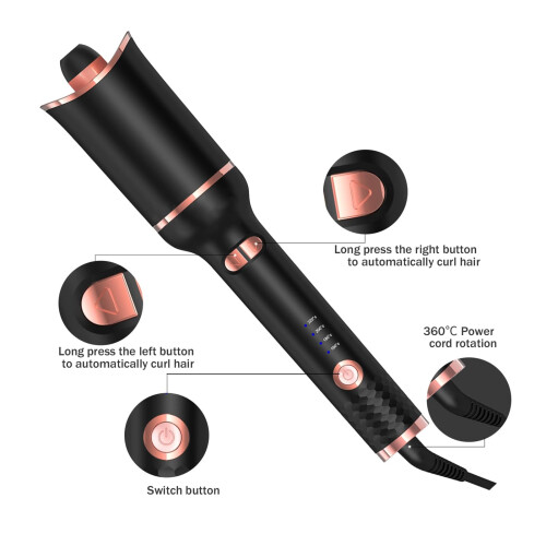Automatic Hair Curler with Rotating Ceramic Barrel, Adjustable Temperature, Fast Heating Black 1