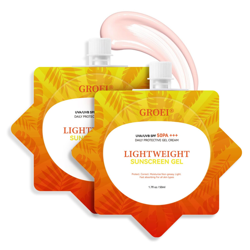 Sunscreen SPF 50 Water Resistant Gel for Sensitive Skin, Oil Broad Spectrum UVA UVB, 2 Pack