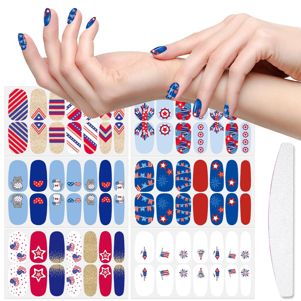 84pcs Patriotic Nail Polish Strips 4th of July Independence Day Stickers with Moon File