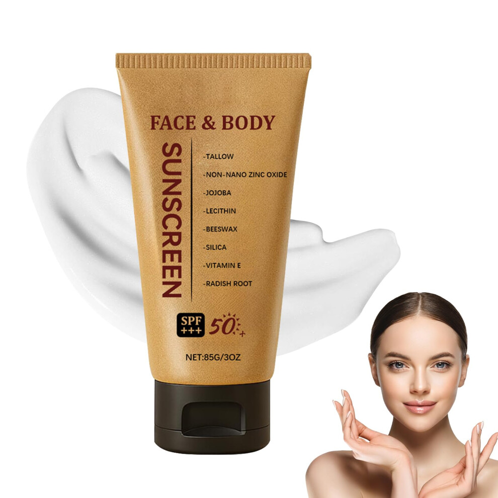 Mineral Tallow Sunscreen SPF 50+ for Face and Body, Organic Natural NonGreasy Moisturizer